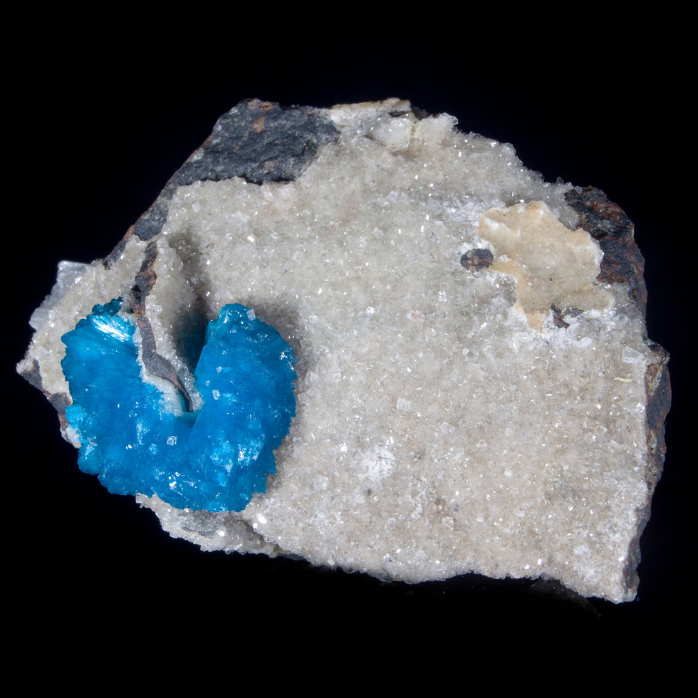 The dynamic basalt matrix created the opportunity for this interesting, undulating, crystal of bright blue Cavansite hosting