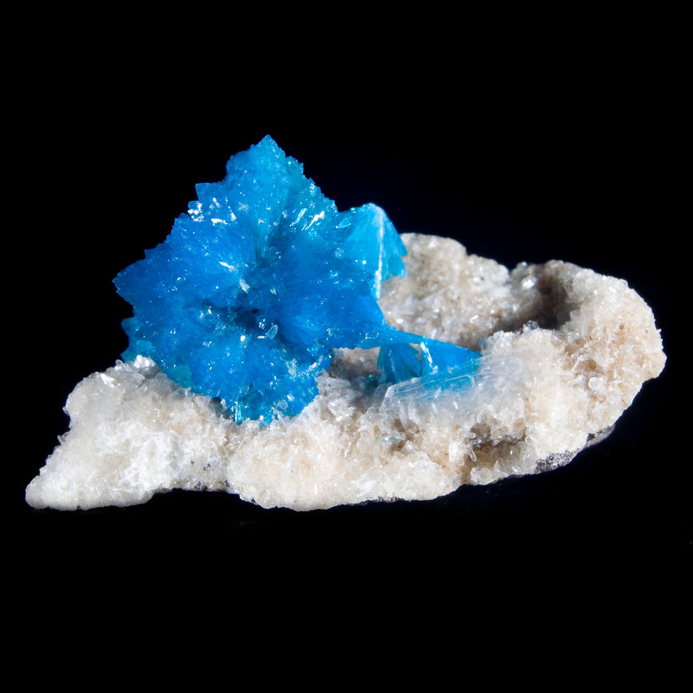 Thumbnail: An astonishingly aesthetic miniature. Exceptional Cavansite, dusted with micro-crystals of white Stilbite providing an excel