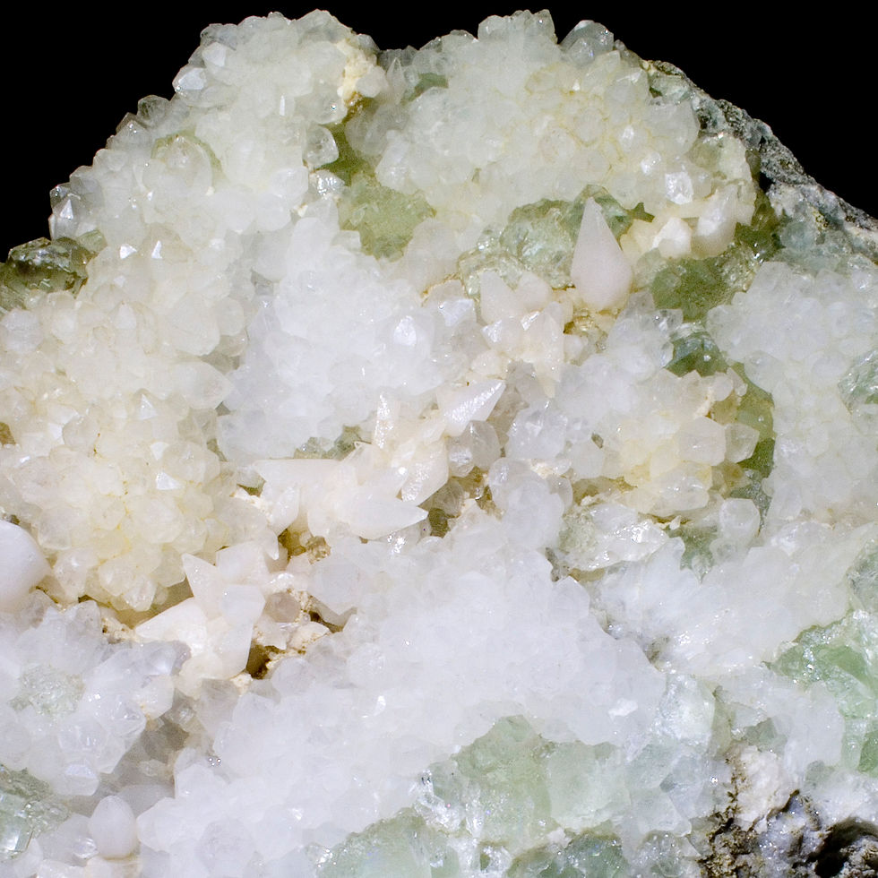 Thumbnail: Scalenohedral Calcite with Fluorite and Quartz - Manaoshan Mine, China - Studio Mineralia Earth Art Gallery