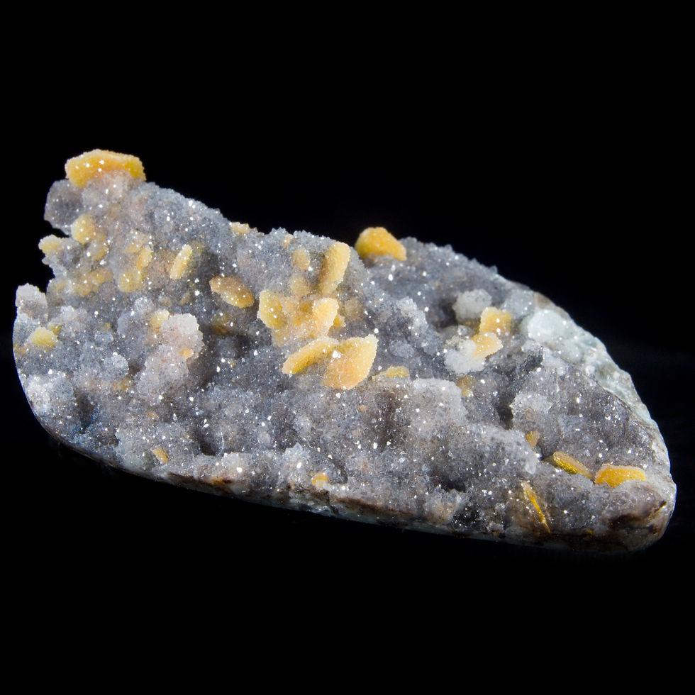 Chalcedony-pseudomorph Wulfenite crystal ornament sparkling Black Chalcedony coated Hemimorphite. The brilliant level of poli