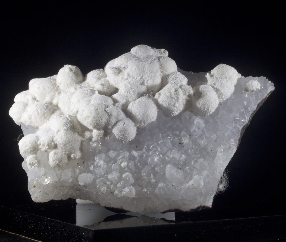 A spectacular Mordenite Miniature on a matrix of MM Quartz crystals.