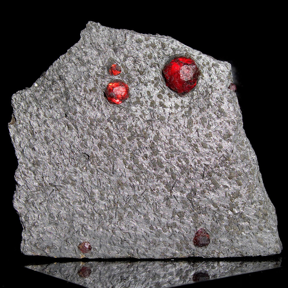 Almandine-Pyrope Garnet in Graphite Mini Plate - Red Embers Mine, MA - Studio Mineralia Earth Art Gallery