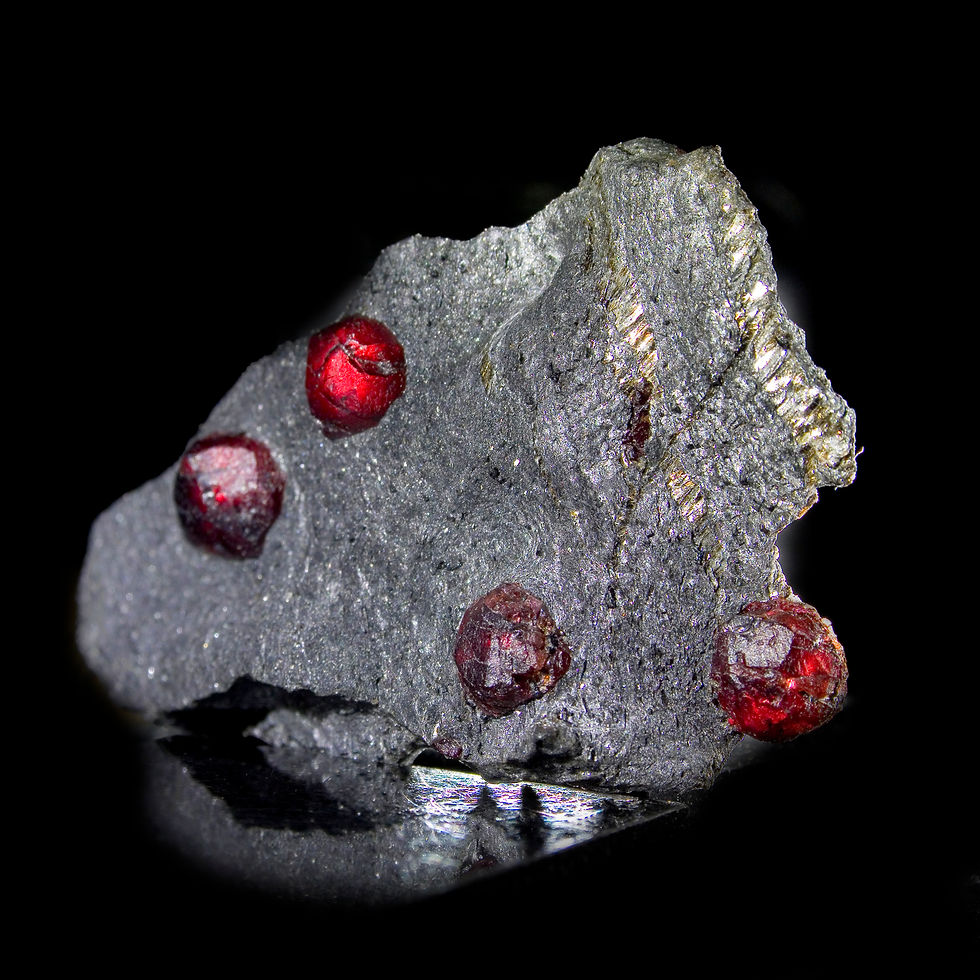 Thumbnail: Almandine-Pyrope Garnet in Graphite - Red Embers Mine, MA - Studio Mineralia Earth Art Gallery