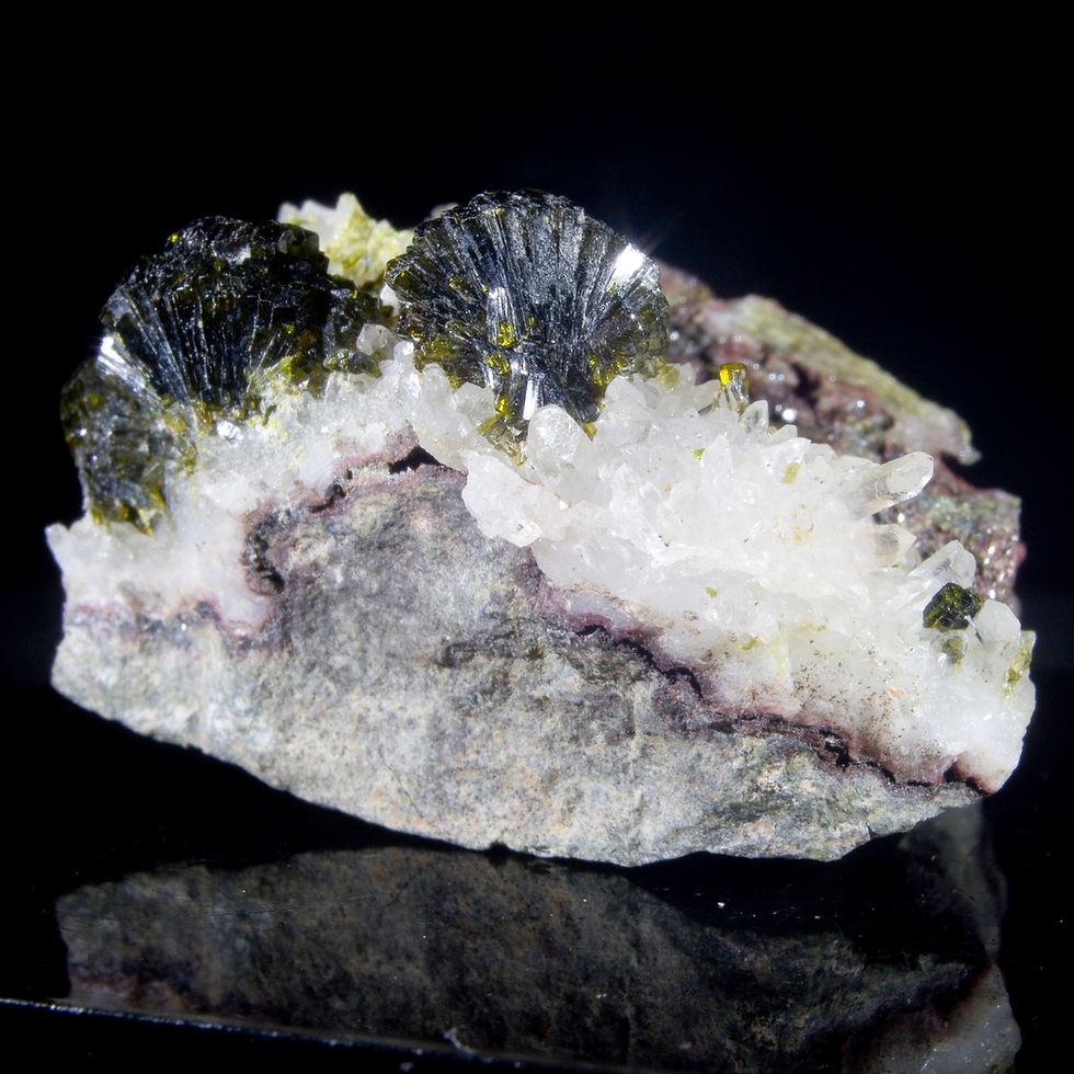 Epidote on Quartz Miniature - Imilchil, Morocco - Studio Mineralia Earth Art Gallery