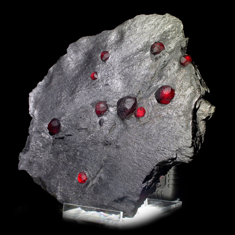 Thumbnail: Almandine-Pyrope Garnet in Graphite Plate - Red Embers Mine, MA - Studio Mineralia Earth Art Gallery