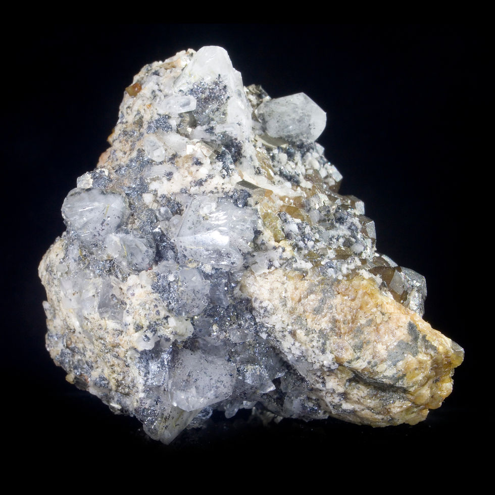 Thumbnail: Grossular Garnet with Quartz & Pyrite on Fluorite - Naica Mine, Mexico - Studio Mineralia Earth Art Gallery