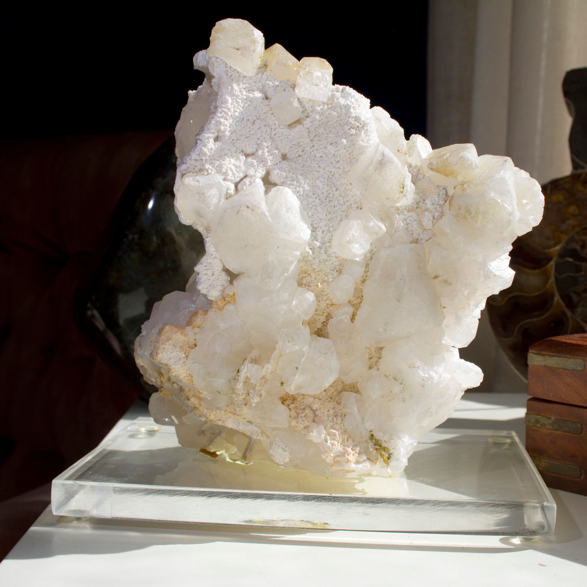 Translucent Apophyllite on Chalcedony. Acrylic Mounted. Studio Mineralia Earth Art Gallery