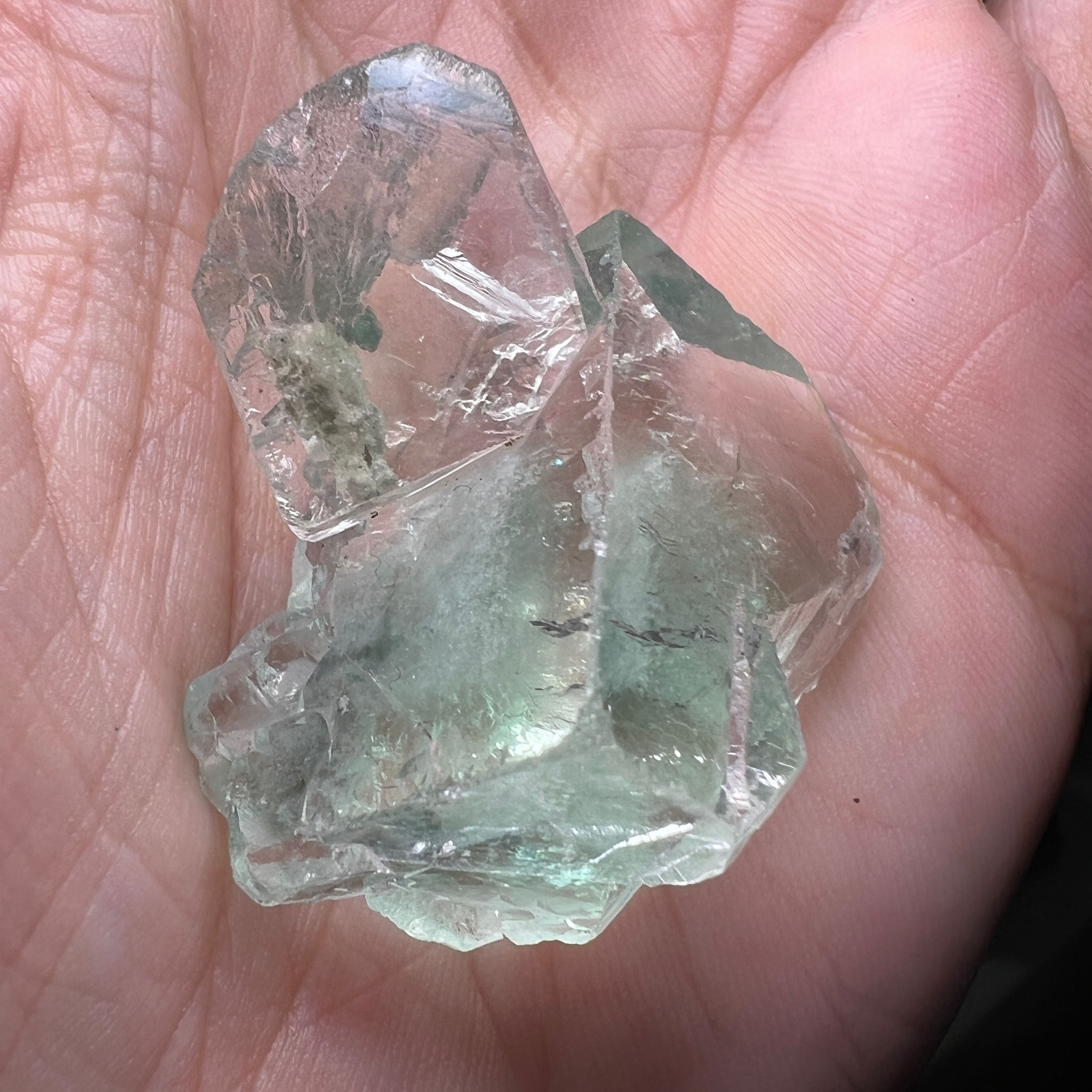 Interlocked Pair of Clear Green Cubic Fluorite Crystals. Xianghualing Mine