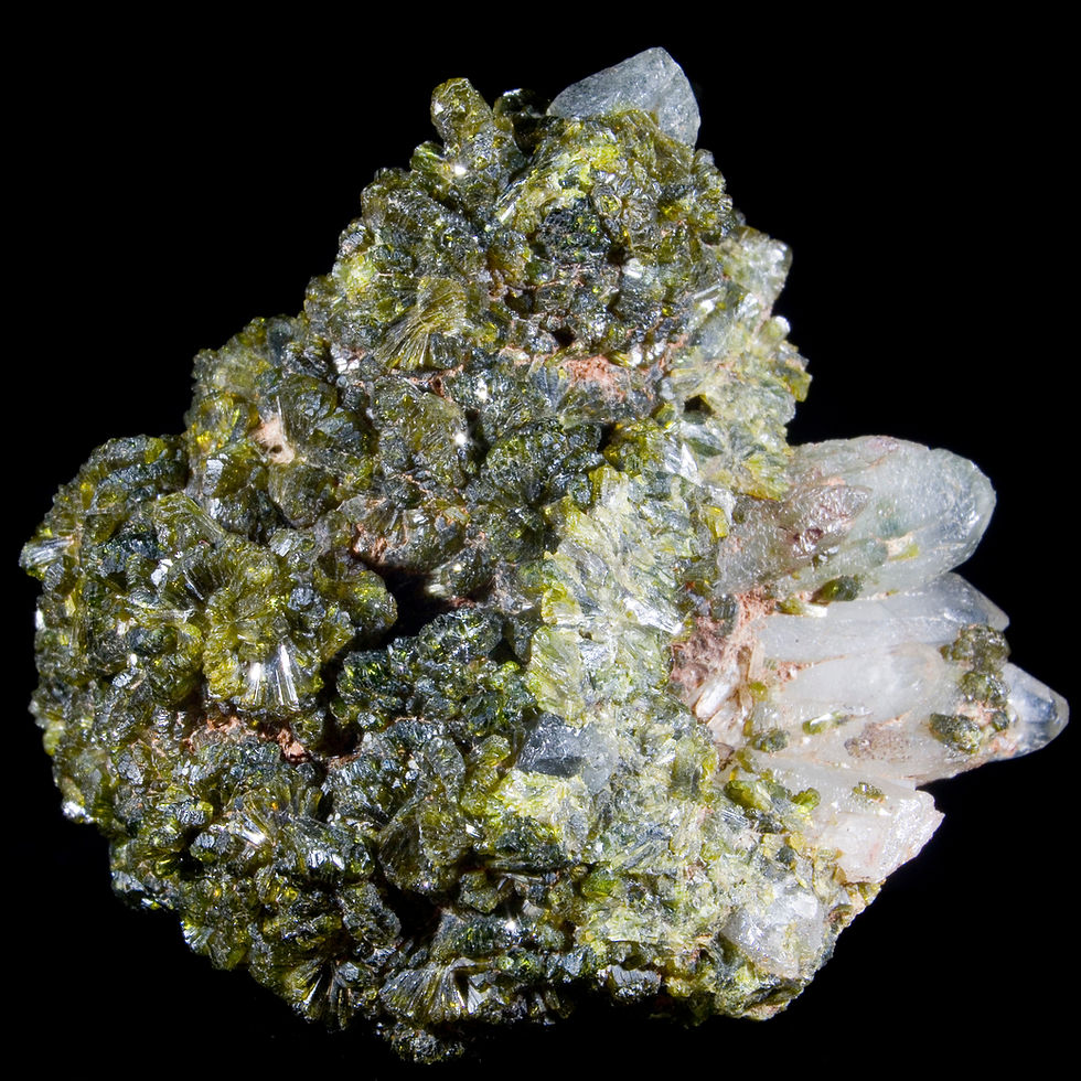 Epidote on Terminated Quartz - Imilchil, Morocco - Studio Mineralia Earth Art Gallery