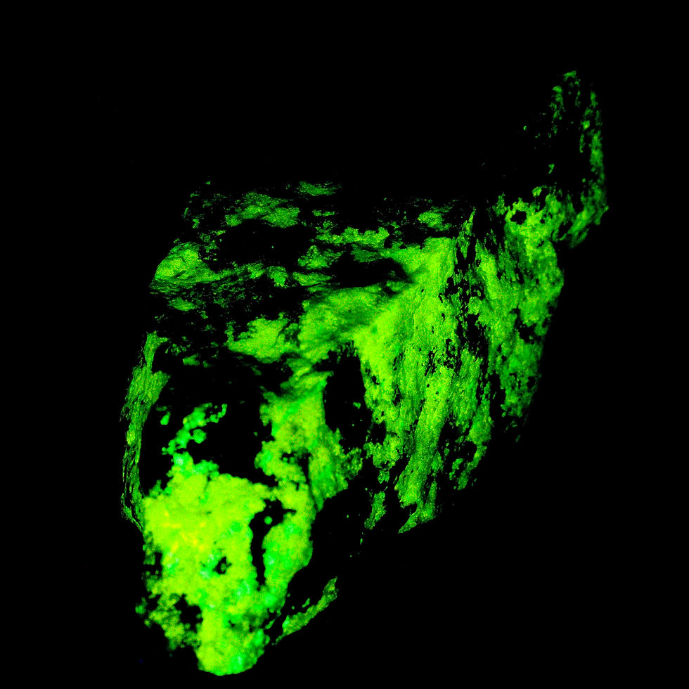Thumbnail: Esperite is a fantastically rare mineral that fluoresces a bright canary-yellow under 254 nm UV light. Franklin Mine