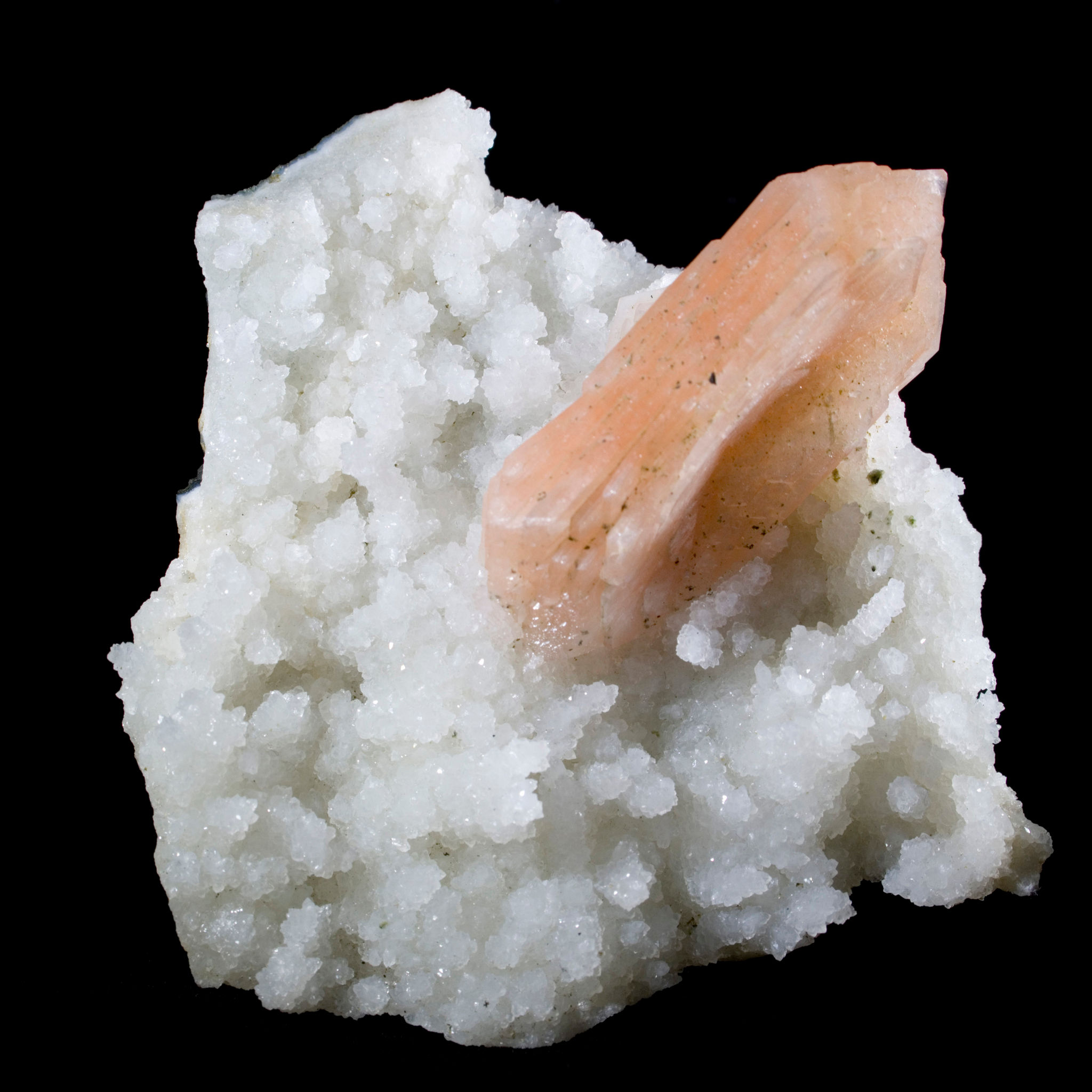 Aesthetically Perched Stilbite on Chalcedony. Placement, positioning and a perfect contrast of color and form combine