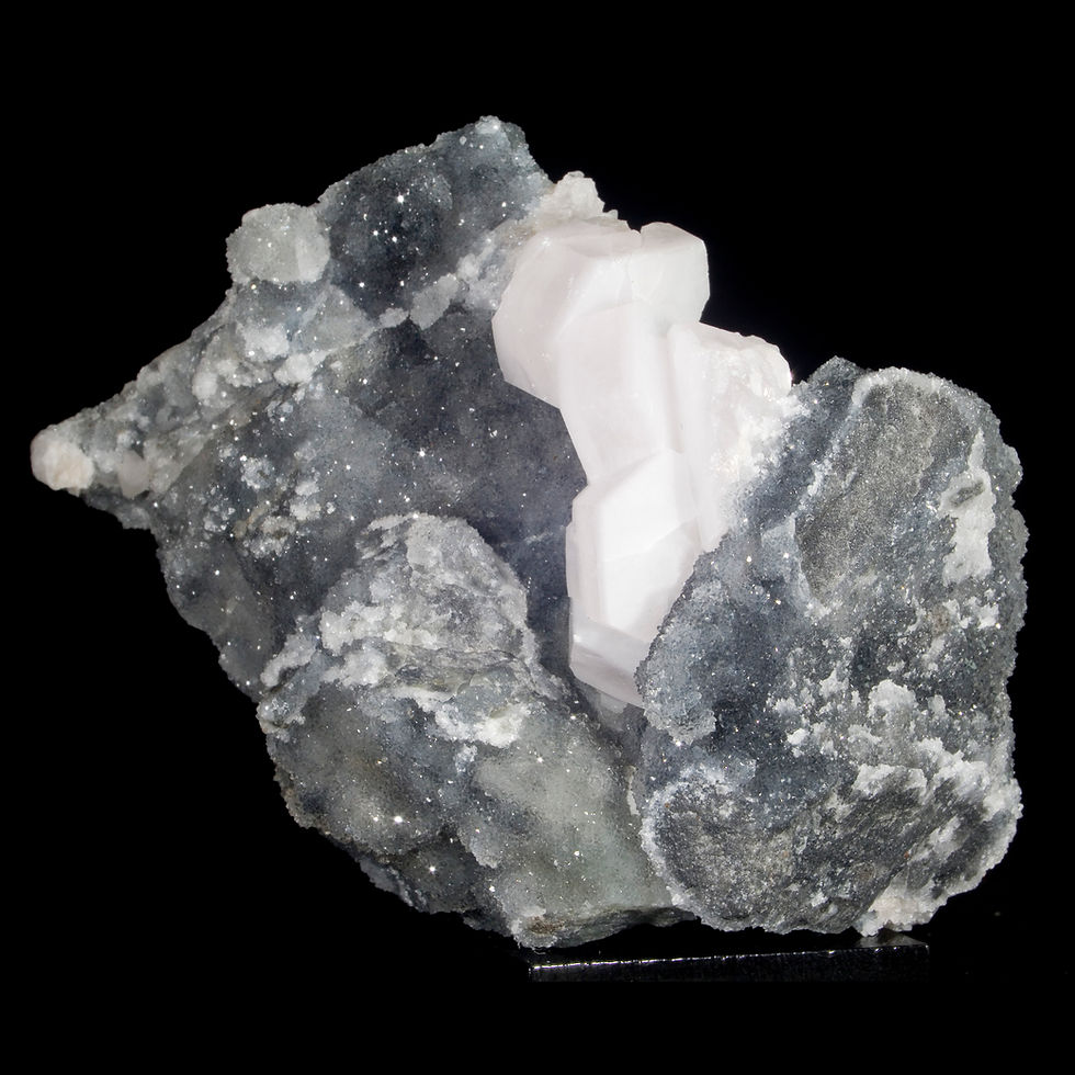 Thumbnail: "Poker Chip" Calcite on Black Chalcedony - Hunan, China - Studio Mineralia Earth Art Gallery