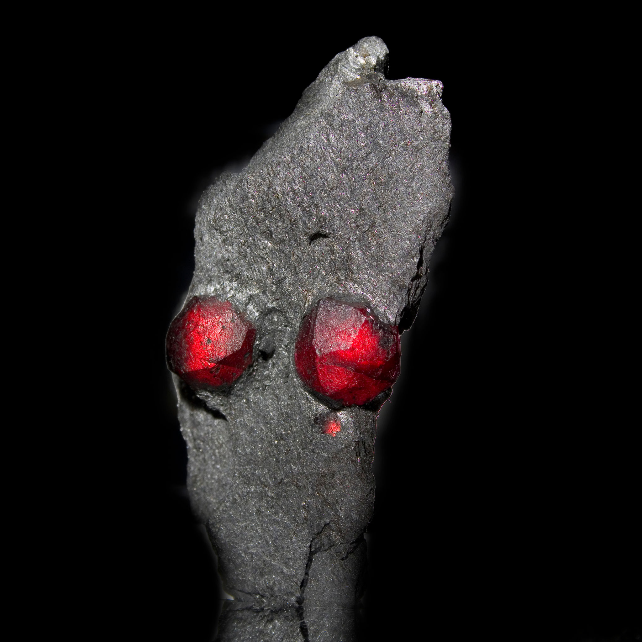 Almandine-Pyrope Garnets in Graphite - Red Embers Mine, MA - Studio Mineralia Earth Art Gallery