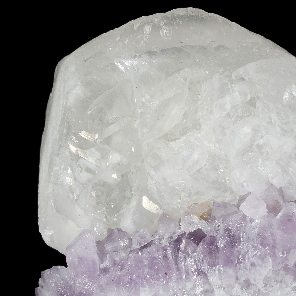 Calcite on Amethyst - San Juan de Reyas Mine, Mexico - Studio Mineralia Earth Art Gallery