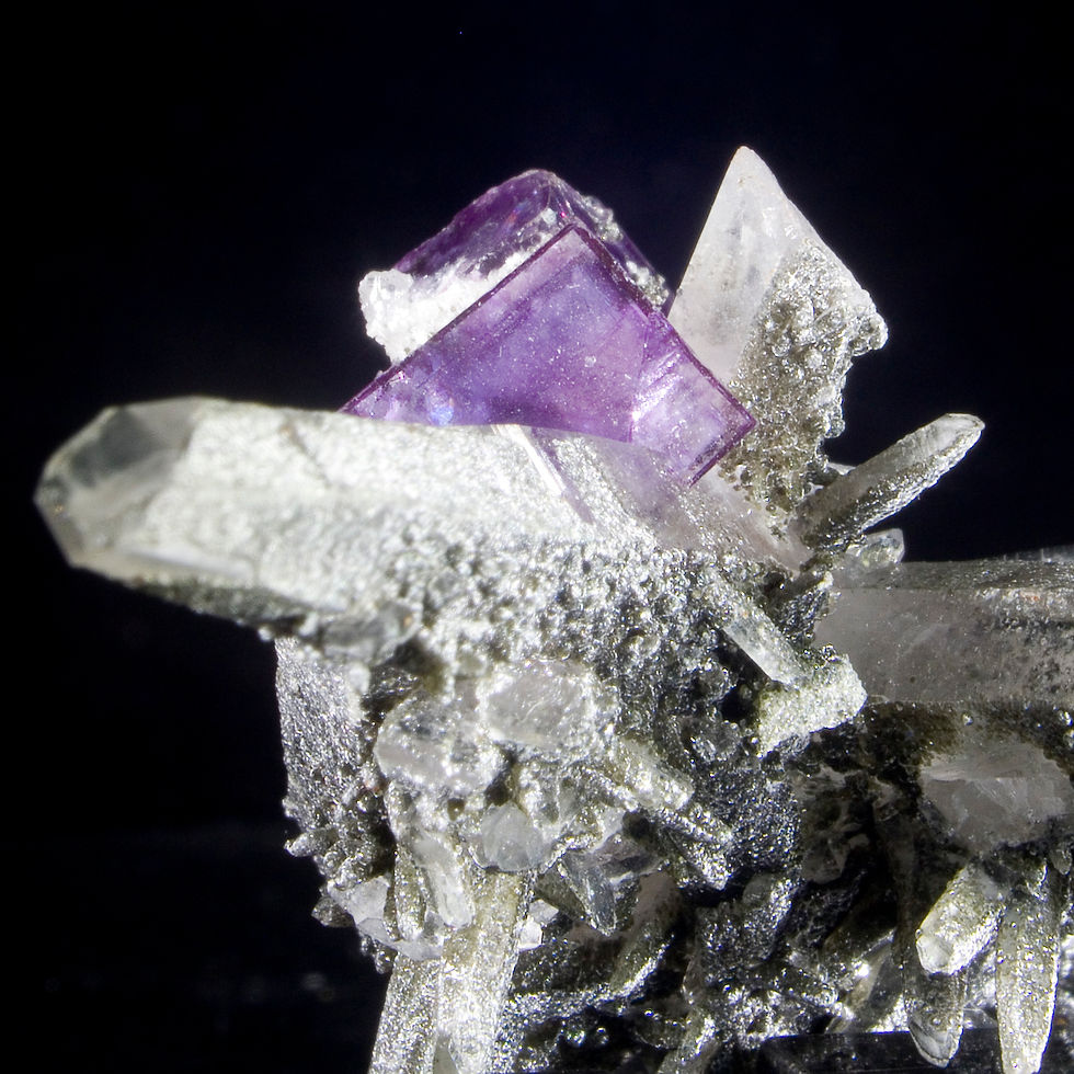 Thumbnail: Chlorite Quartz with Fluorite Miniature - Yaogangxian Mine, China - Studio Mineralia Earth Art Gallery
