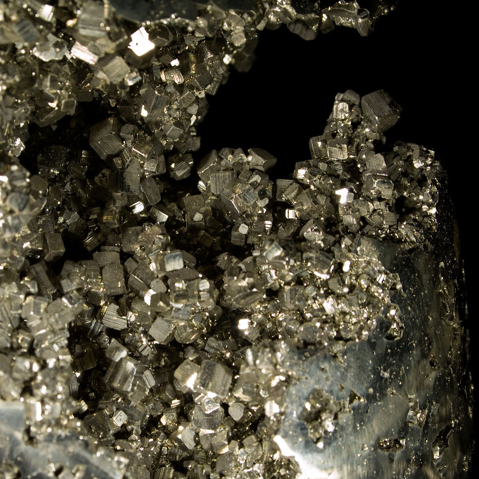 Thumbnail: A large sculptural Peruvian Pyrite freeform shaped to highlight complex internal spaces lined with cubic crystals of Pyrite.