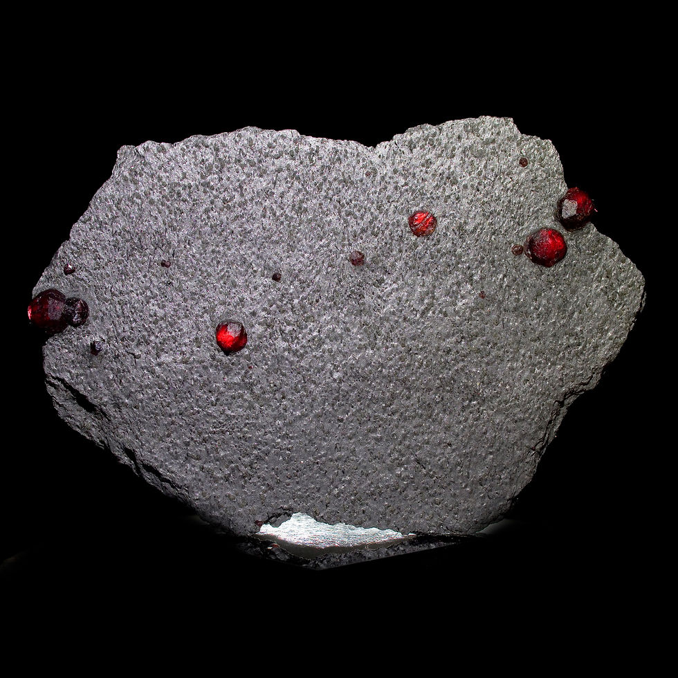 Almandine-Pyrope Garnet in Graphite Mini Plate - Red Embers Mine, MA - Studio Mineralia Earth Art Gallery