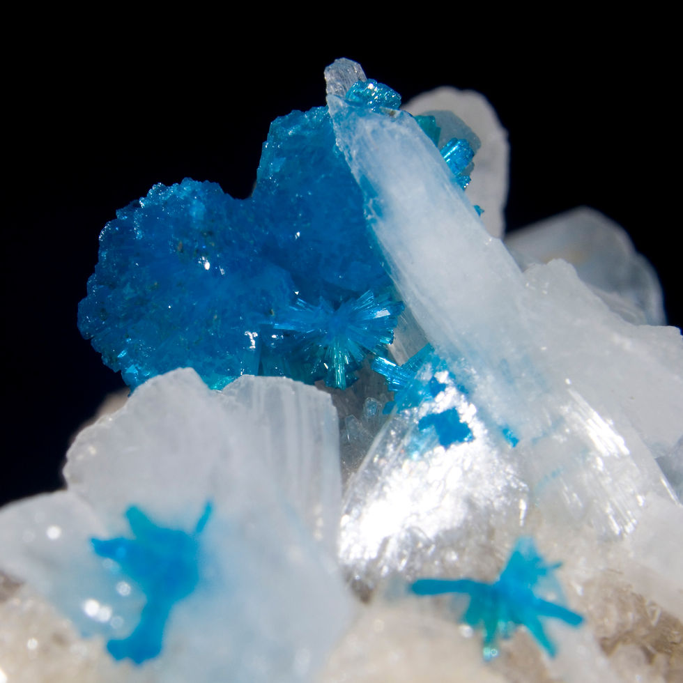 Thumbnail: Bright Blue Cavansite Flower with Stilbite on Heulandite. Studio Mineralia Earth Art Gallery