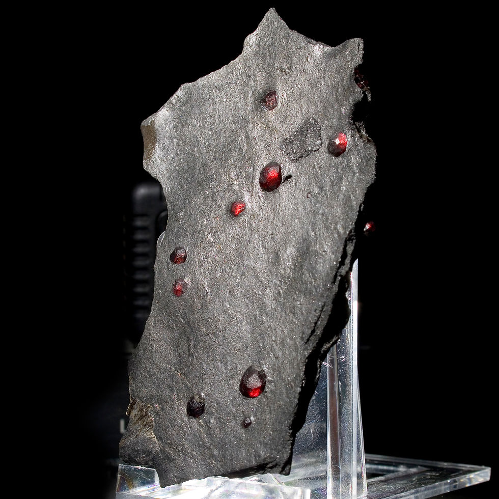 Thumbnail: Almandine-Pyrope Garnet in Graphite Mini Plate - Red Embers Mine, MA - Studio Mineralia Earth Art Gallery