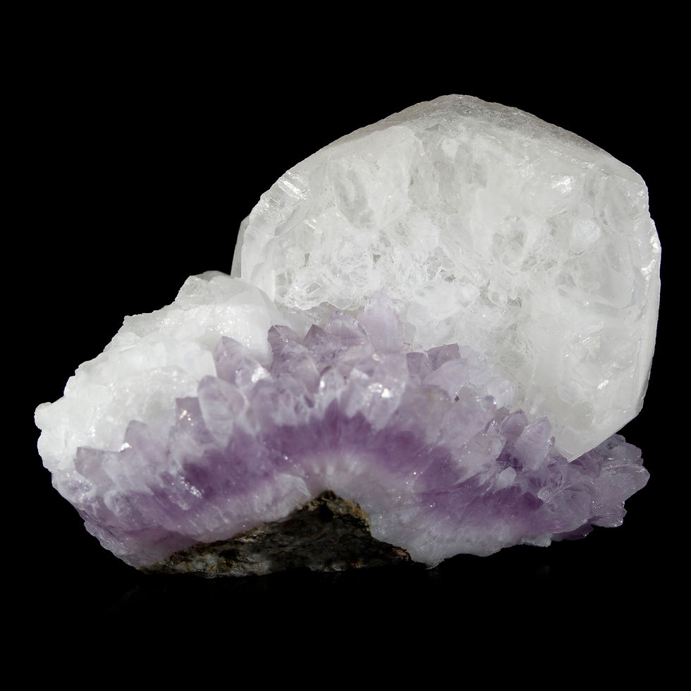 Calcite on Amethyst - San Juan de Reyas Mine, Mexico - Studio Mineralia Earth Art Gallery