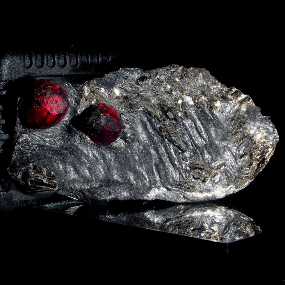 Thumbnail: Almandine-Pyrope Garnets in Graphite - Red Embers Mine, MA - Studio Mineralia Earth Art Gallery