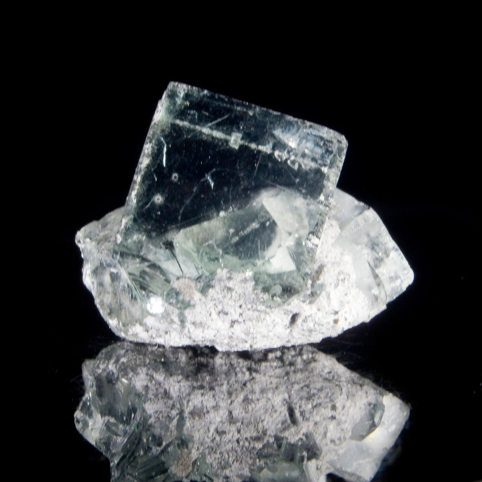 Thumbnail: Clear Green Fluorite Cube Miniature - Xianghualing Mine, China - Studio Mineralia Earth Art Gallery