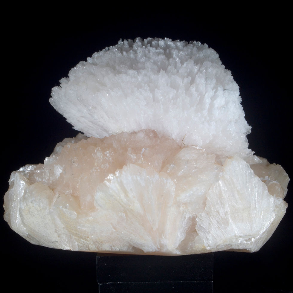 Thumbnail: A perfect, aesthetic specimen of rare Scolecite that creates a fantastic contrast of geometry and hue with the base of light-