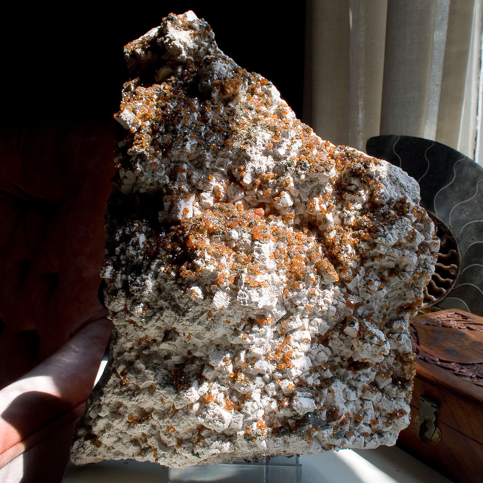 Thumbnail: Statement Piece! Spessartine Garnets on Feldspar - Wushan Spessartine Mine - Studio Mineralia Earth Art Gallery
