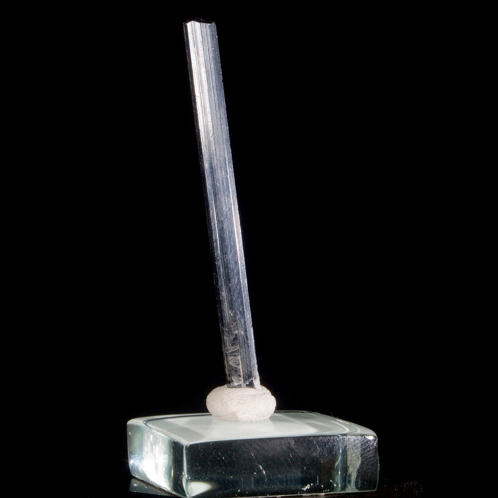 Thumbnail: A two-inch, lustrous, terminated crystal of Stibnite from an interesting historical location, Kremnica, Czechoslovakia (curre