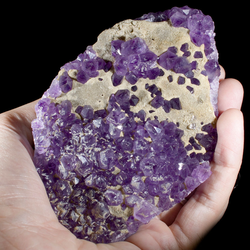 Thumbnail: Amethyst on almost completely translucent Chalcedony-Agate, except for the section contains a secondary mineralization