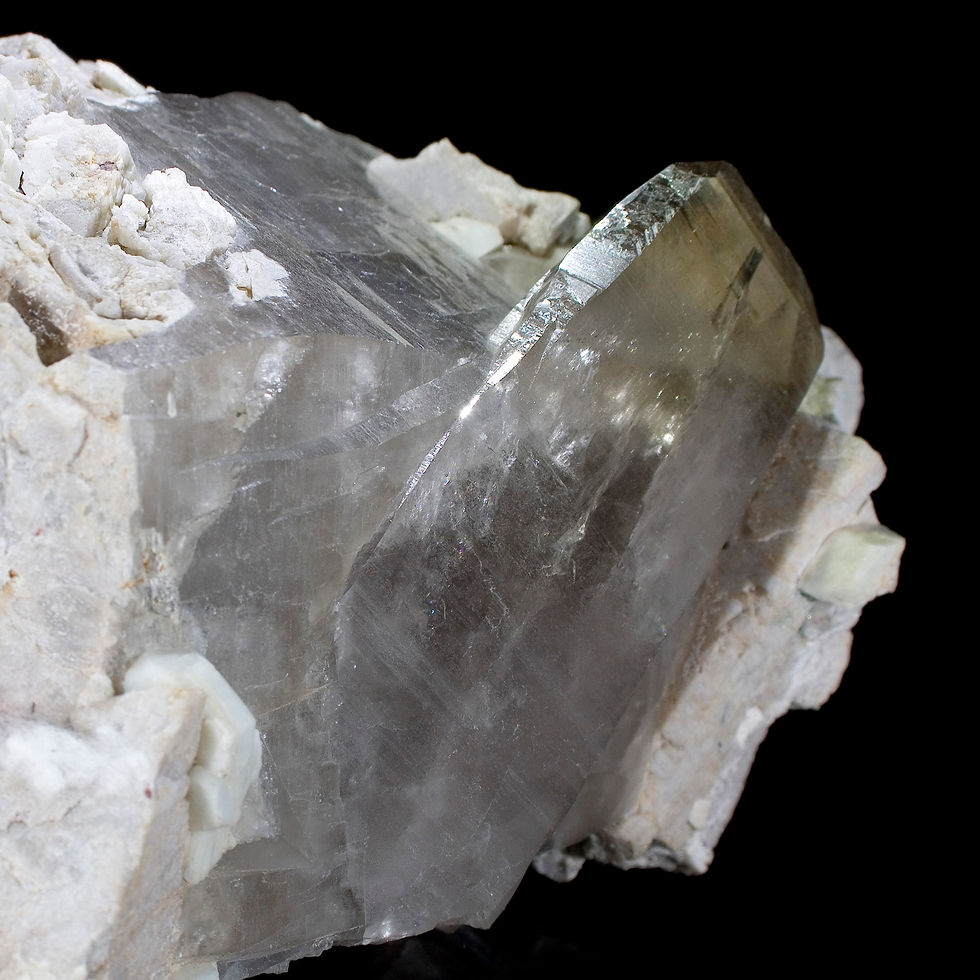 Thumbnail: Tabular Smoky Quartz and Albite - El Capitan Mountains, New Mexico, USA - Studio Mineralia Earth Art Gallery