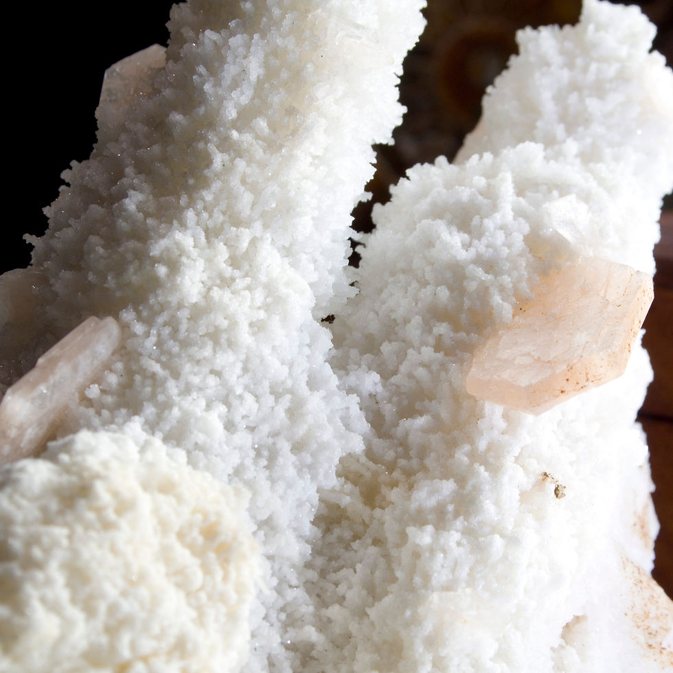 Thumbnail: Two tall, terminated Chalcedony Stalactites allow light to shine between on this beautiful and complex large cabinet mineral