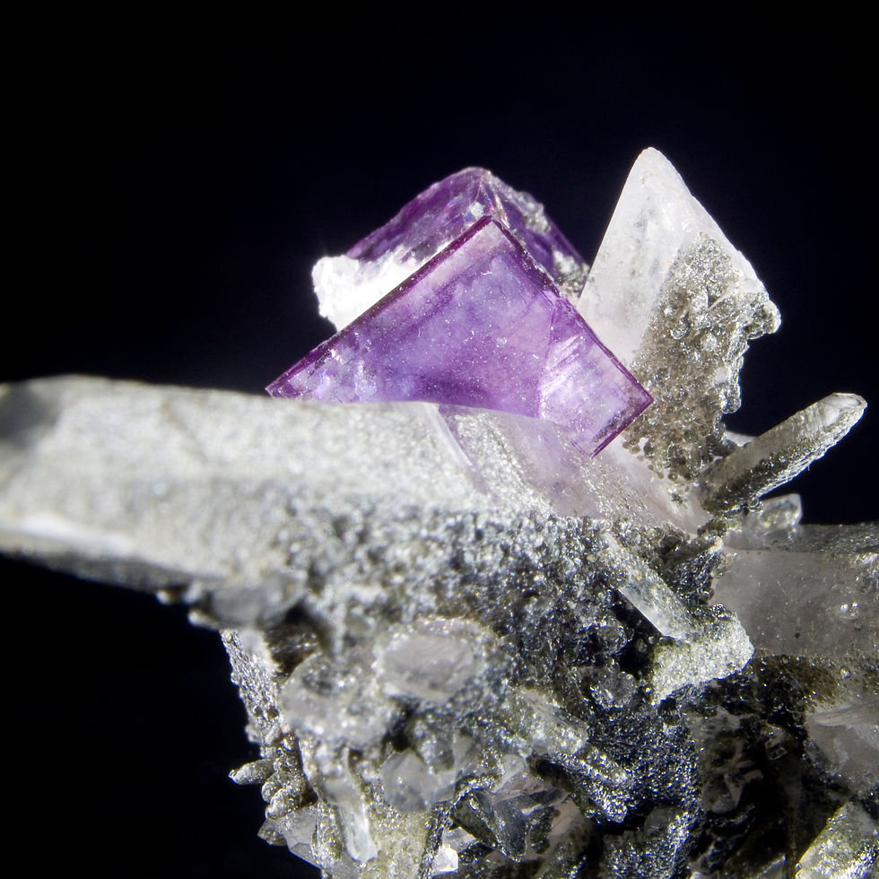 Thumbnail: Chlorite Quartz with Fluorite Miniature - Yaogangxian Mine, China - Studio Mineralia Earth Art Gallery