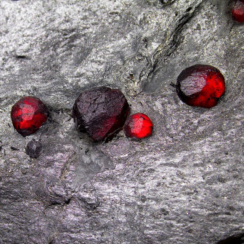 Thumbnail: Almandine-Pyrope Garnet in Graphite Plate - Red Embers Mine, MA - Studio Mineralia Earth Art Gallery