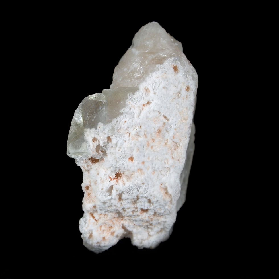 Thumbnail: Presenting vertically the peak of this light peach Stilbite crystal stands a little over 2 inches. A gemmy cubic crystal of A