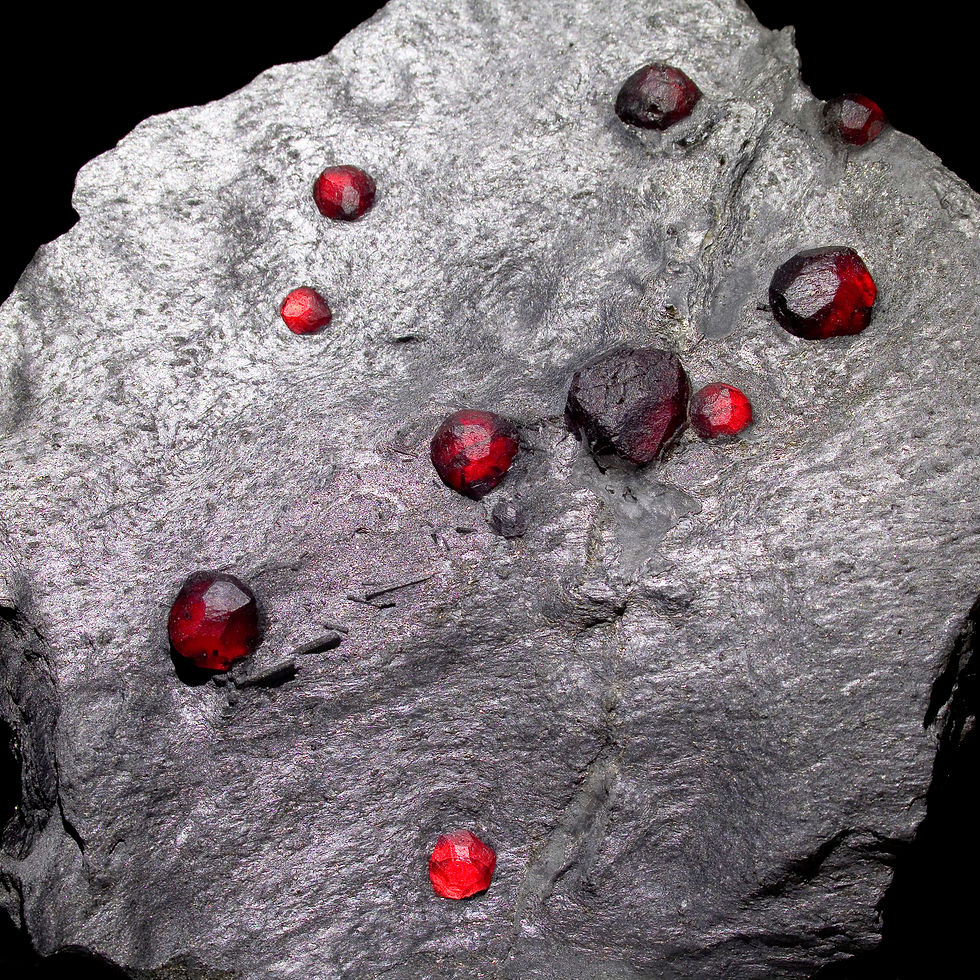 Thumbnail: Almandine-Pyrope Garnet in Graphite Plate - Red Embers Mine, MA - Studio Mineralia Earth Art Gallery