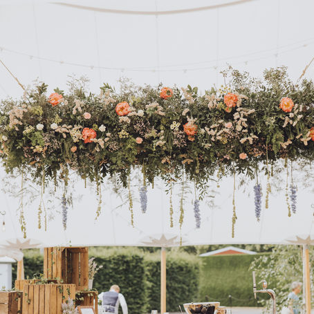 Flower cloud ladder installation marquee wedding Coastal Tents Hampshire