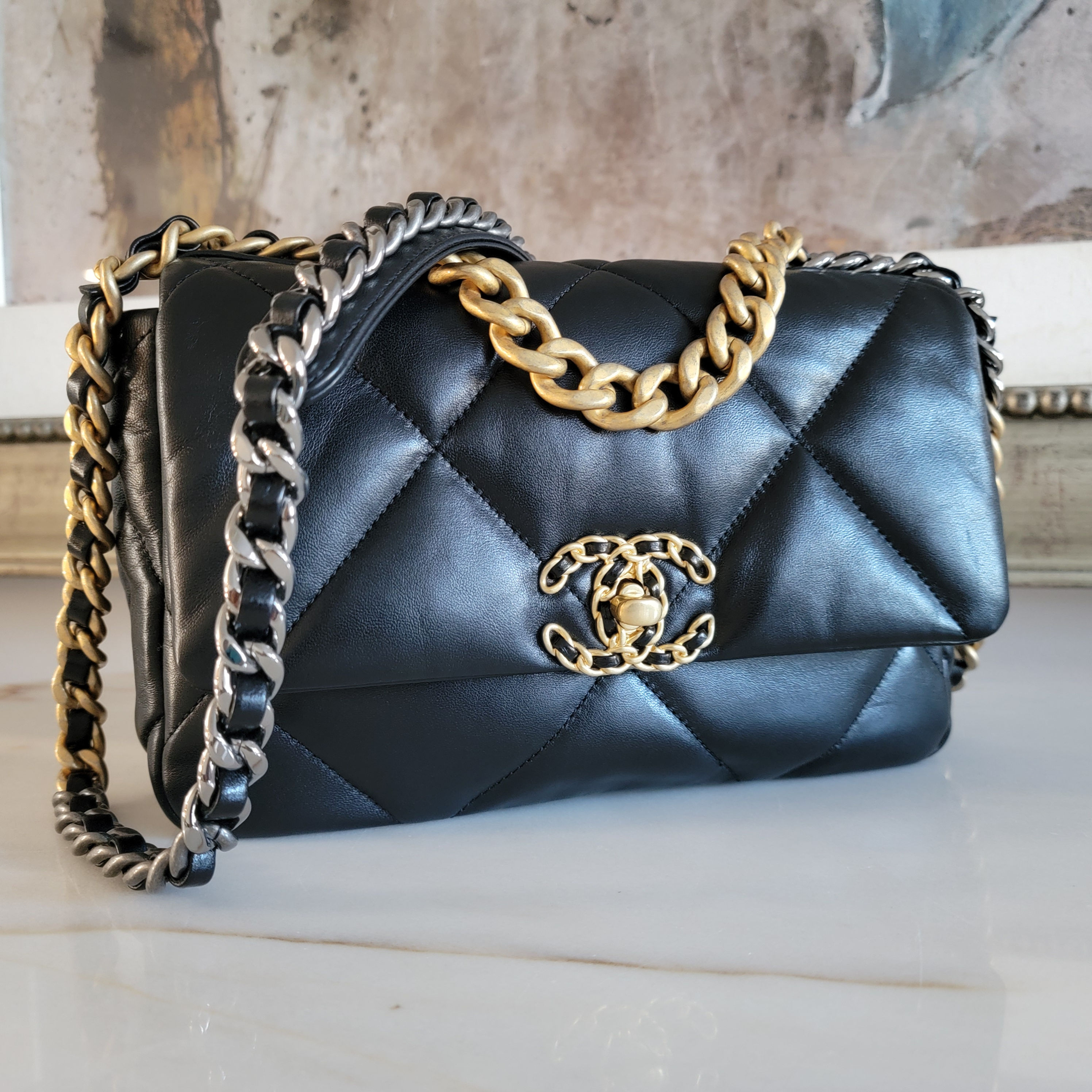 Chanel 19 Small Medium Black Mixed Metal 2022 Flap Bag Handbag