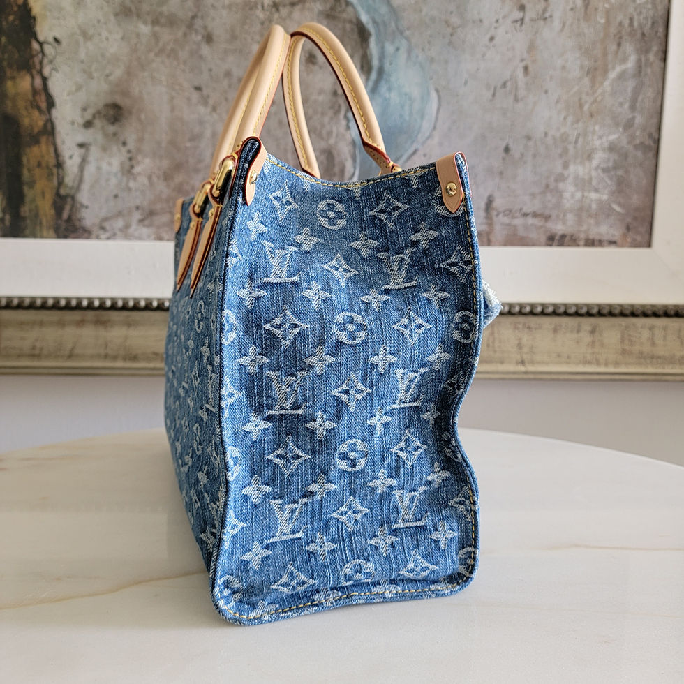 Thumbnail: Louis Vuitton Onthego MM Monogram Denim Remix Handbag 2024 Vachetta Trim RARE