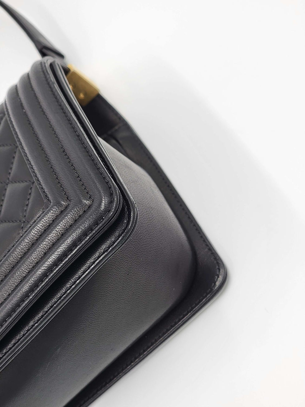 Thumbnail: Chanel Boy Black Calfskin Leather Gold Chain Old Medium Crossbody Bag 