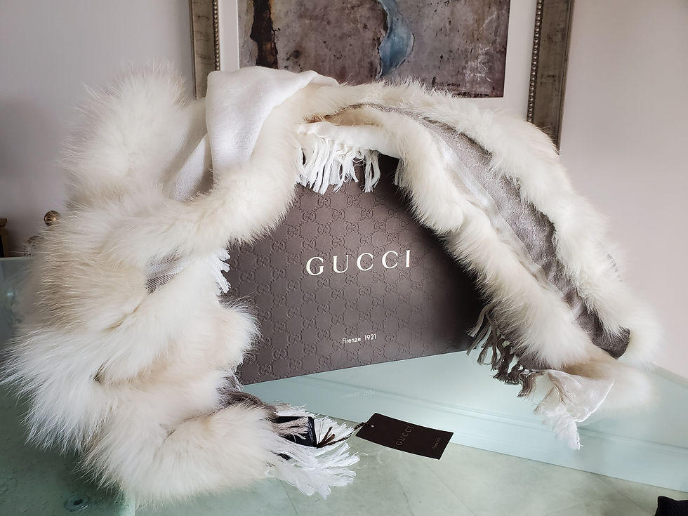 Thumbnail: Gucci Arctic Fox Fur Guccissima GG Silk Wool Shawl