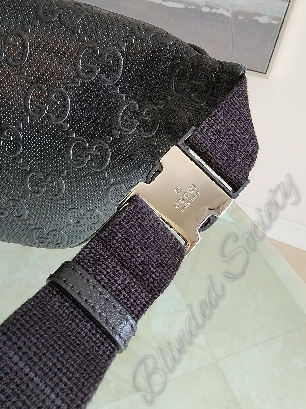 Thumbnail: Gucci Embossed Belt Bag Black Leather 