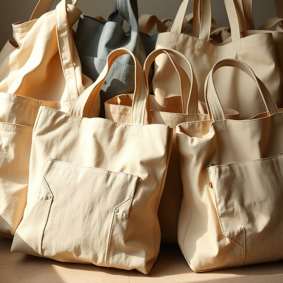 Here are the ultra-realistic images of a collection of tote bags, captured with lifelike d