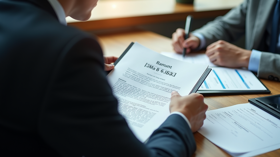 High angle view of a professional reviewing business documents and contracts