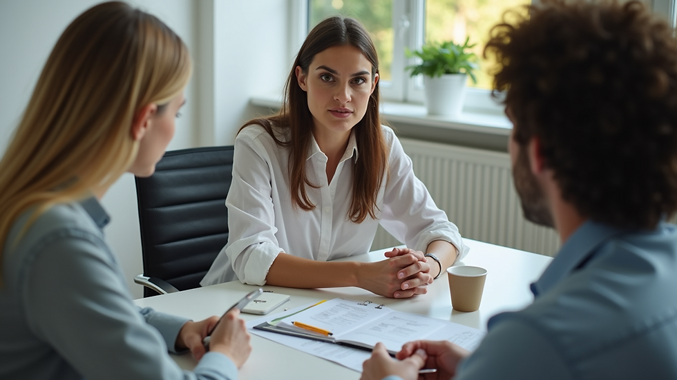 Eye-level view of a life coach discussing financial goals with a client