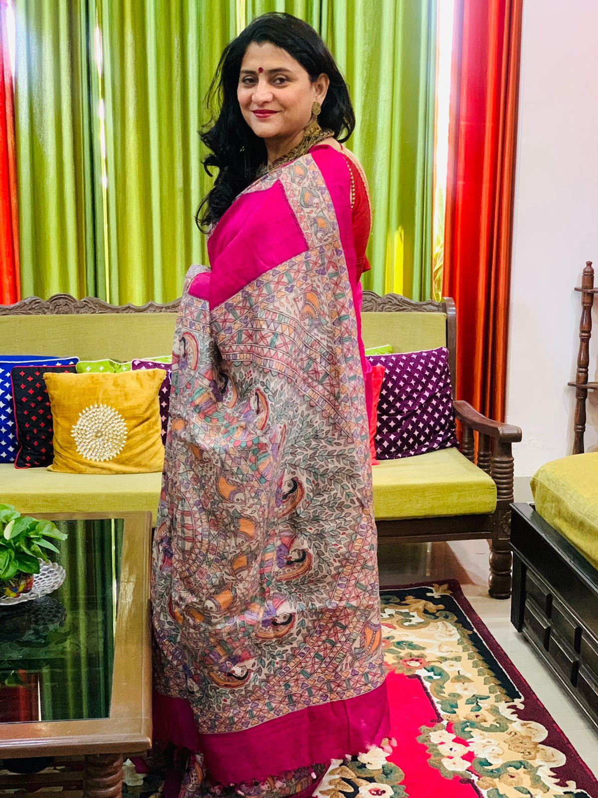 Madhubani hand painted saree from the artisans of Madhubani..