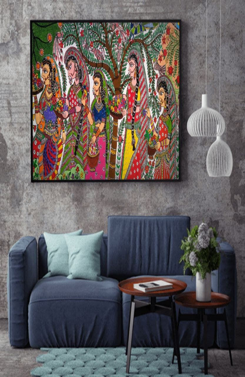 Madhubani painting Hand painted by State Awardee*(3feet x2feet)