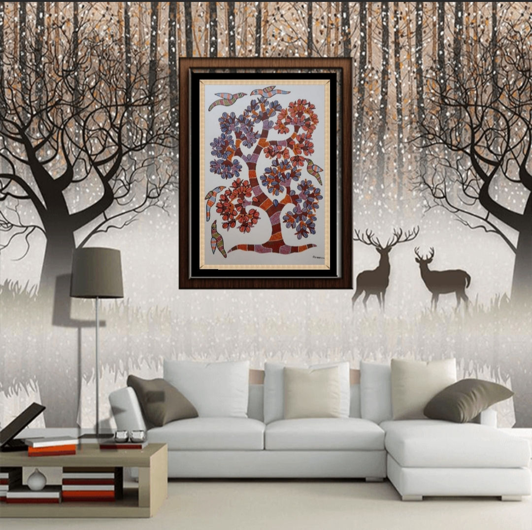 Gond Painting(22x15 inches), Hand painted by State Awardee