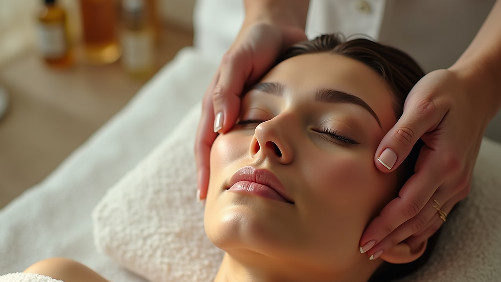 Eye-level view of gentle scalp massage with natural oils