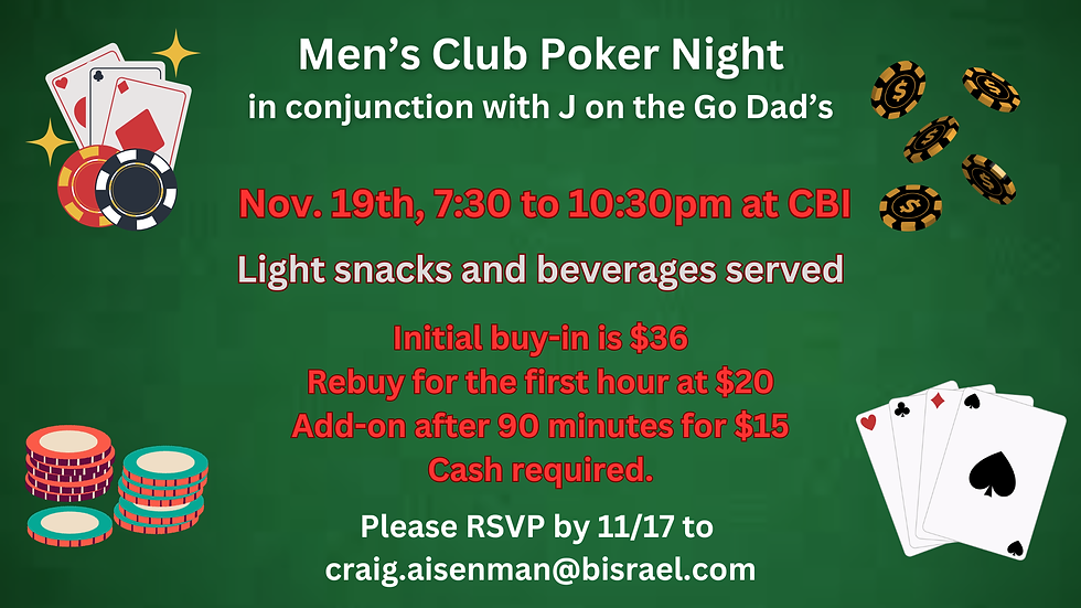 Men's Club Poker Night in conjunction with J on the Go Dads